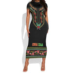 Personalized Afro-American Kwanzaa Short Sleeve Bodycon Dress Dashiki Mix Paisley Pattern LT14
