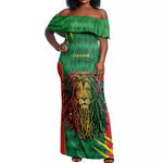 Personalised Ethiopia Off Shoulder Maxi Dress Men's Dreadlock Rasta Lion Headphones
