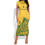 Custom South Africa Cricket Short Sleeve Bodycon Dress 2024 African Pattern Go Proteas LT14