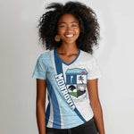 Afro Liberia Monrovia Capital Women V-Neck T-Shirt African Pattern Curves Style