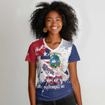 Afro Liberia 1847 Independence Day Women V-Neck T-Shirt Coat Of Arms Grunge Style