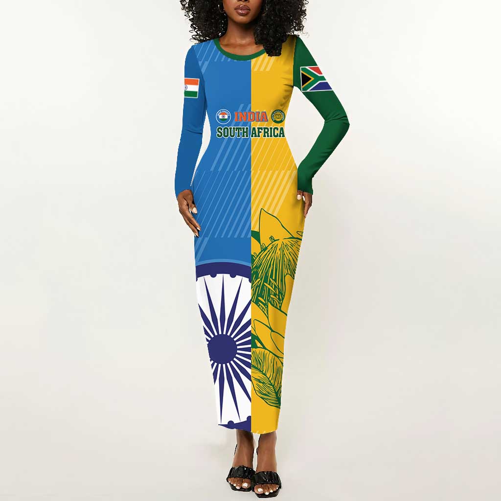 Custom India And South Africa Cricket Long Sleeve Bodycon Dress 2024 Together Dynamic Version by AfricanPride Custom India And South Africa Cricket Long Sleeve Bodycon Dress 2024 Together Dynamic Version by AfricanPride