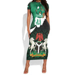 Nigeria Independence Day Short Sleeve Bodycon Dress Happy 64 Years Of Anniversary African Pattern LT14