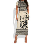 South Africa Nelson Mandela - Father Of Nation Short Sleeve Bodycon Dress Vintage African Pattern