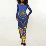 Custom Namibia Cricket Long Sleeve Bodycon Dress 2024 Go Eagles African Pattern LT14