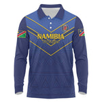 Custom Namibia Cricket Long Sleeve Polo Shirt 2024 Go Eagles African Pattern