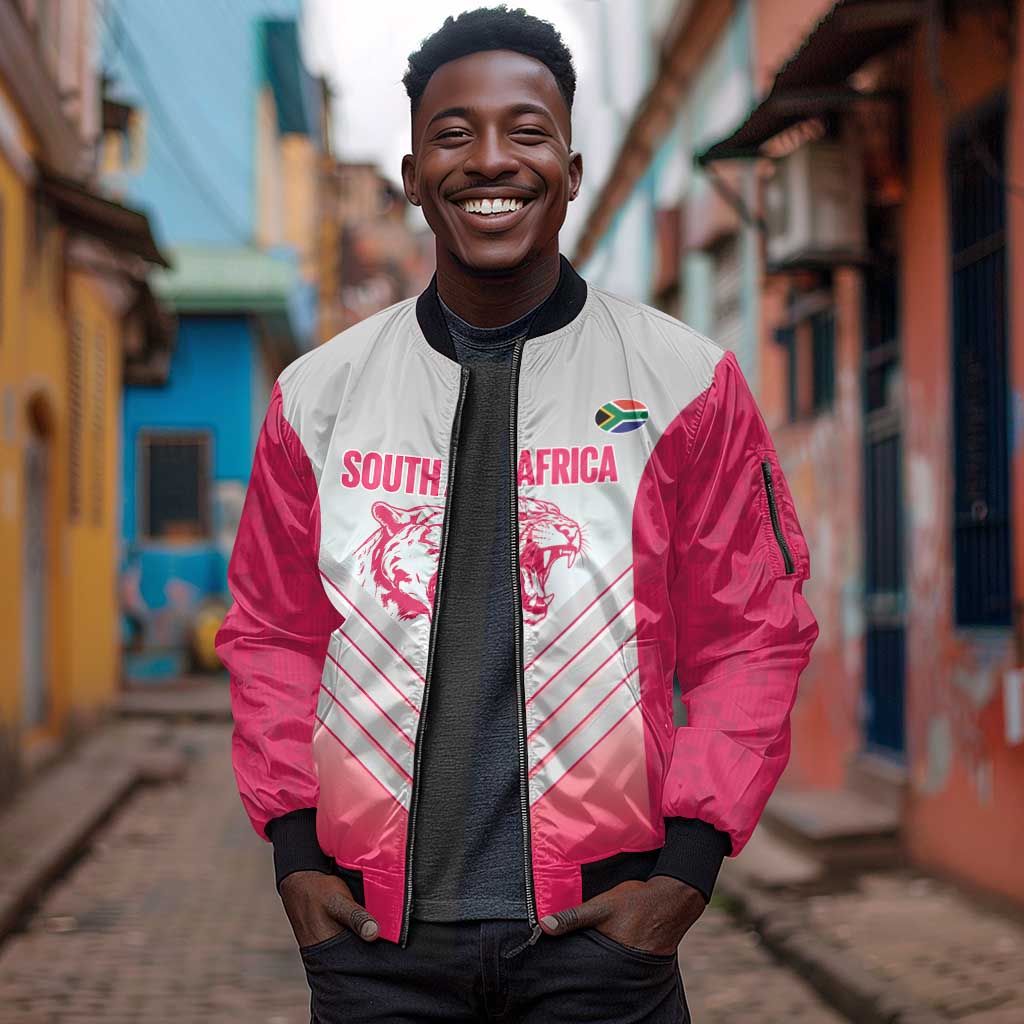South Africa Rugby Custom Sleeve Zip Bomber Jacket Come On Puma African Pattern