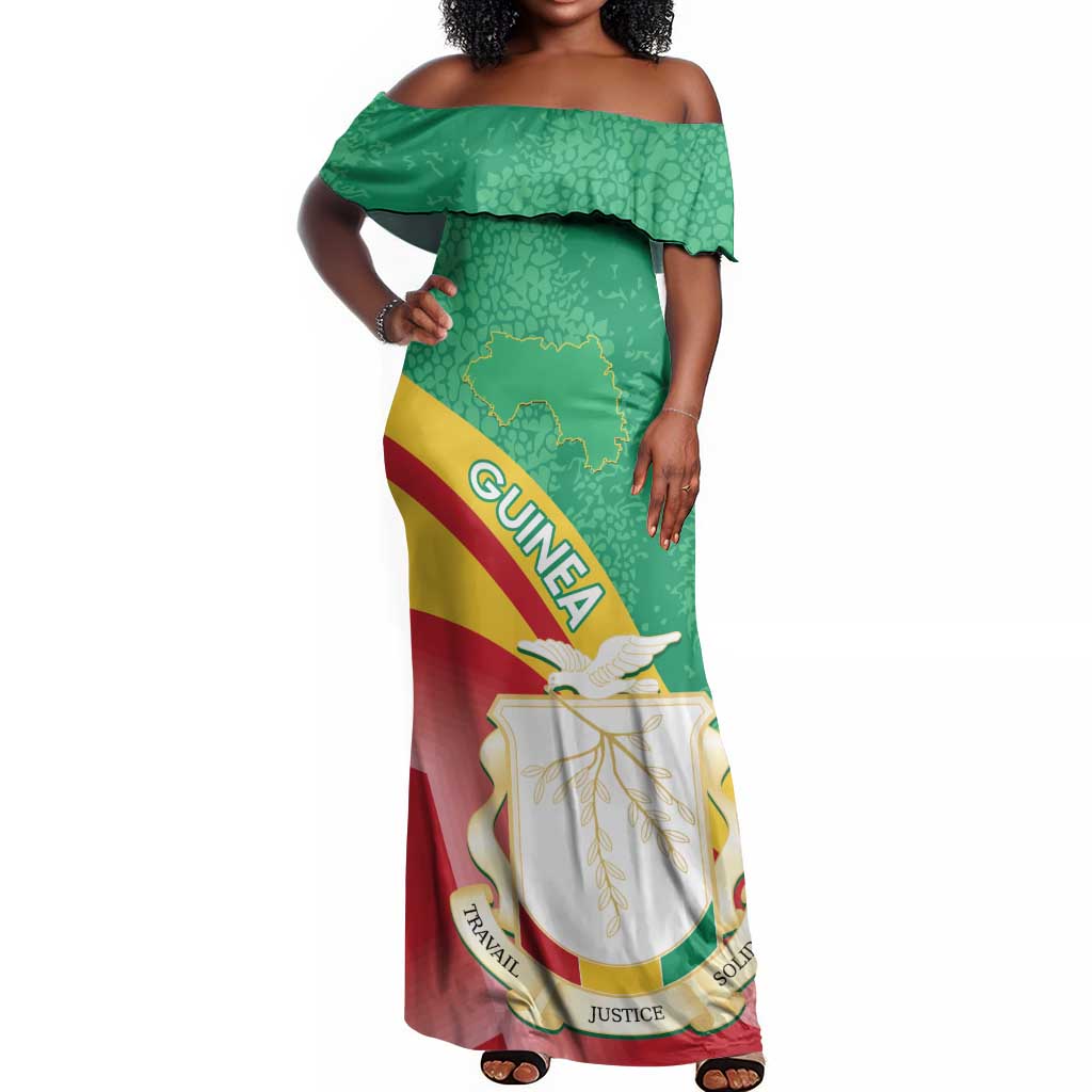 Personalised Guinea Independence Day Off Shoulder Maxi Dress Happy 2 October Guinee Coat Of Arms