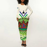 Personalised Lesotho Independence Day Long Sleeve Bodycon Dress Aloe Polyphylla Mix Coat Of Arms LT14