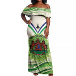 Personalised Lesotho Independence Day Off Shoulder Maxi Dress Aloe Polyphylla Mix Coat Of Arms