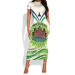 Personalised Lesotho Independence Day Short Sleeve Bodycon Dress Aloe Polyphylla Mix Coat Of Arms LT14
