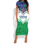 Personalised Lesotho Independence Day Short Sleeve Bodycon Dress Naha ea Lesotho Proud LT14