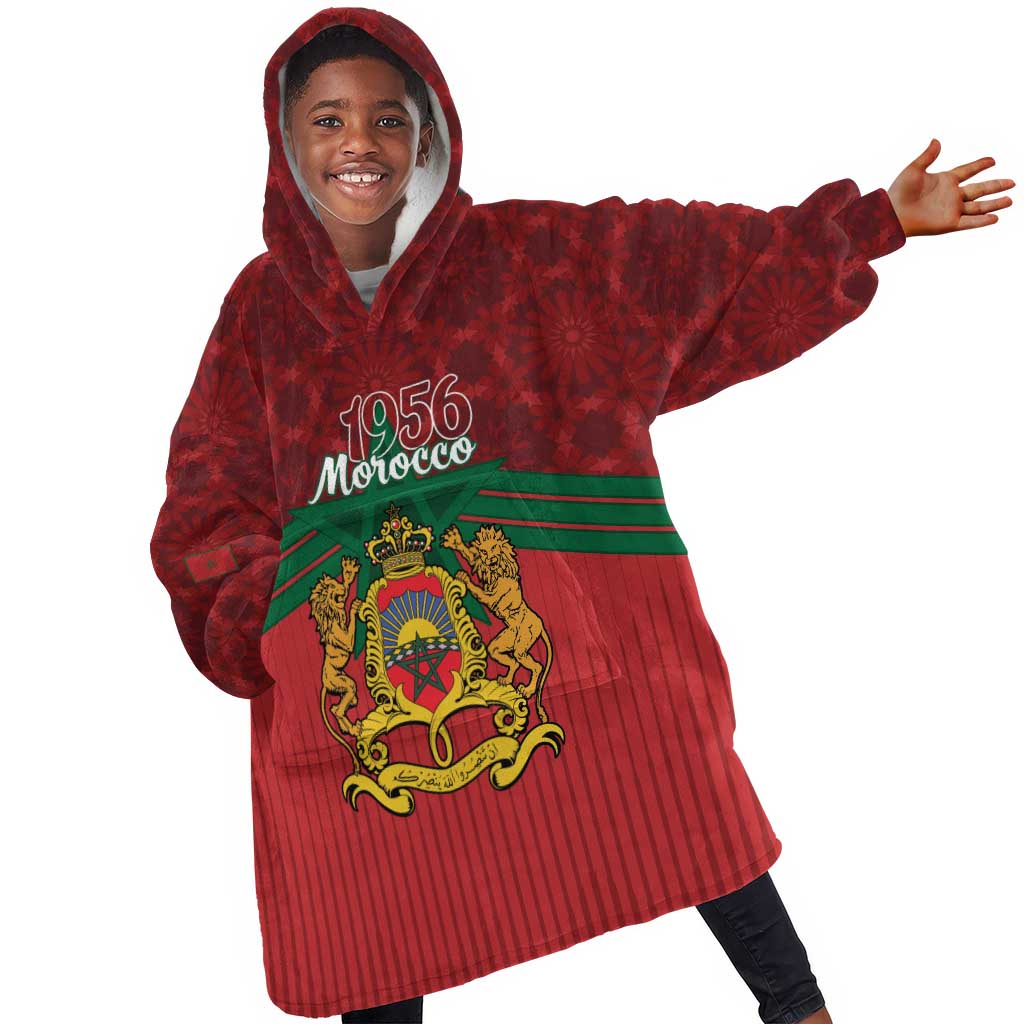 Personalized Afro Morocco Independence Day Kid Wearable Blanket Hoodie 1956 Proud Islamic Pattern - African Pride