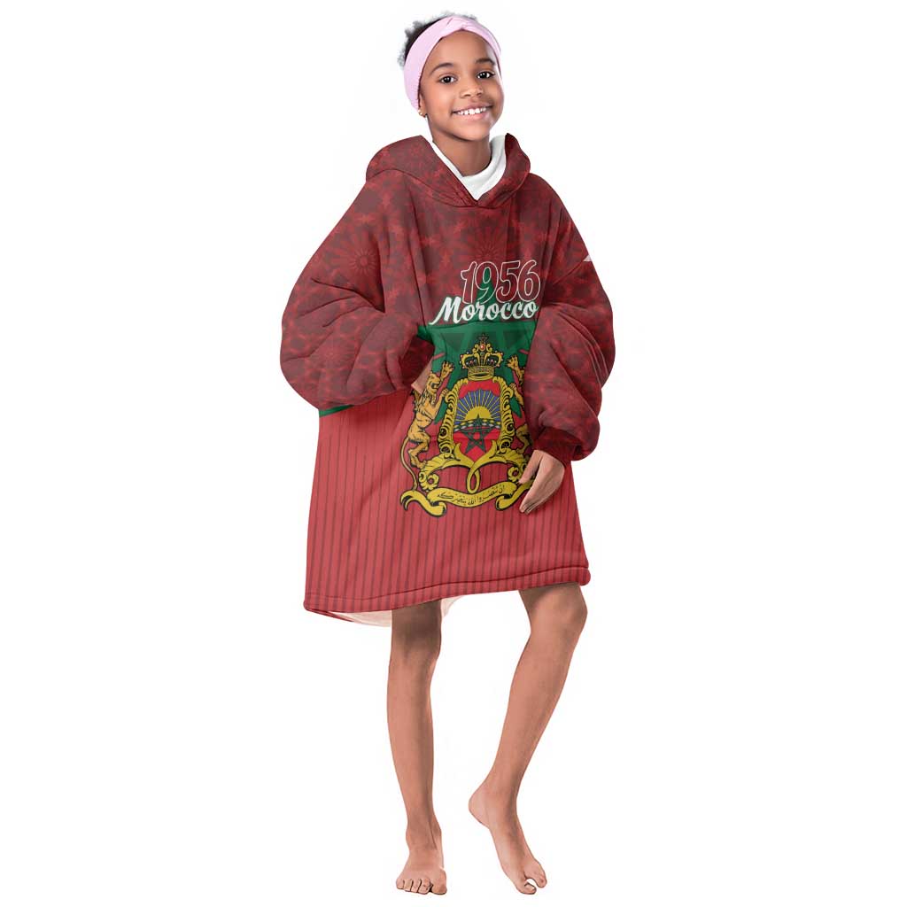 Personalized Afro Morocco Independence Day Kid Wearable Blanket Hoodie 1956 Proud Islamic Pattern - African Pride