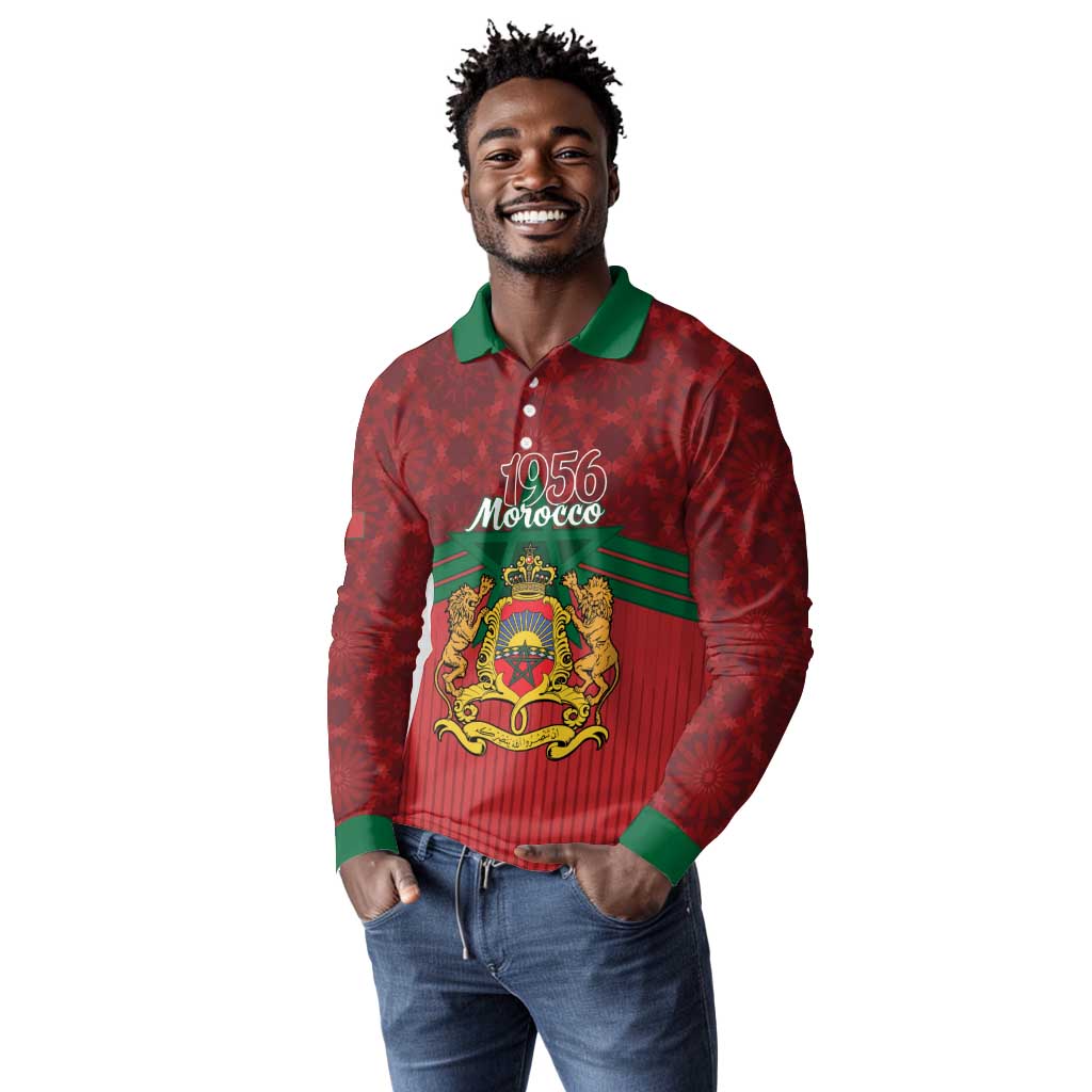 Personalized Afro Morocco Independence Day Long Sleeve Polo Shirt 1956 Proud Islamic Pattern - African Pride