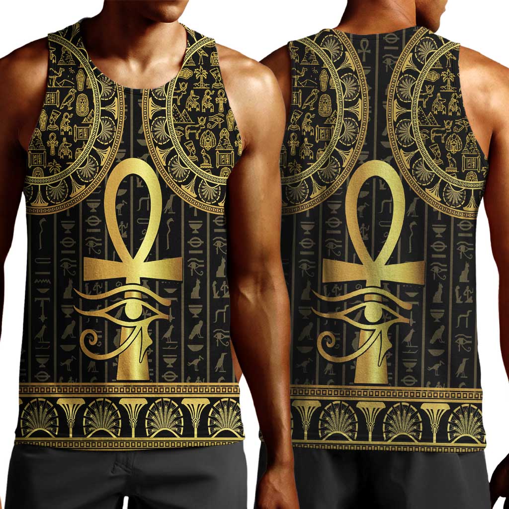 Afro Ancient Egypt Ankh and Eye Of Horus Men Tank Top Egyptian Hieroglyphs