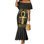 Afro Ancient Egypt Ankh and Eye Of Horus Mermaid Dress Egyptian Hieroglyphs