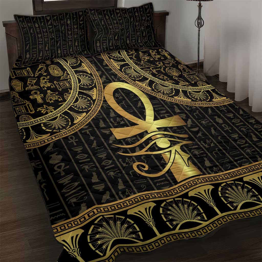 Afro Ancient Egypt Ankh and Eye Of Horus Quilt Bed Set Egyptian Hieroglyphs