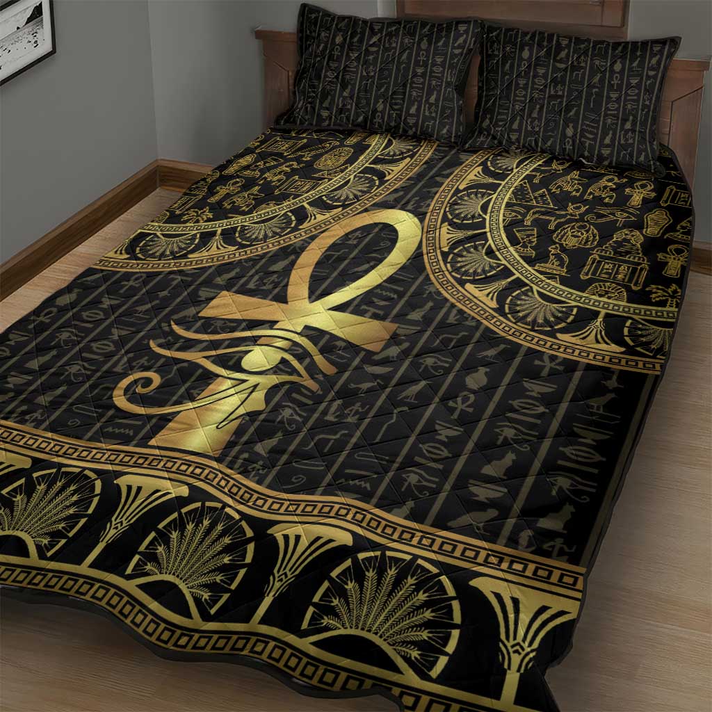 Afro Ancient Egypt Ankh and Eye Of Horus Quilt Bed Set Egyptian Hieroglyphs