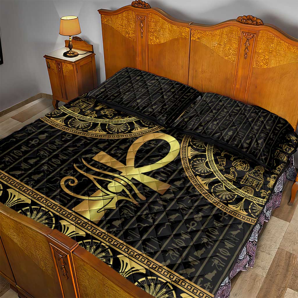 Afro Ancient Egypt Ankh and Eye Of Horus Quilt Bed Set Egyptian Hieroglyphs