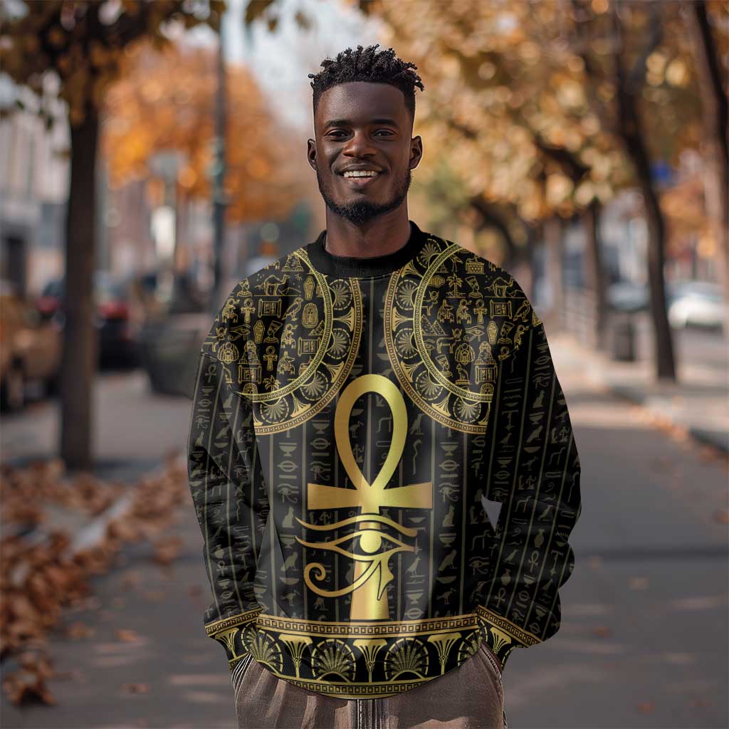 Afro Ancient Egypt Ankh and Eye Of Horus Sweatshirt Egyptian Hieroglyphs