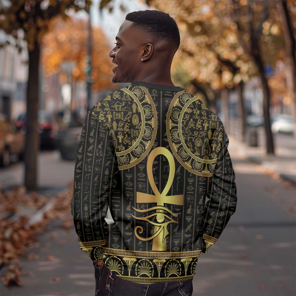 Afro Ancient Egypt Ankh and Eye Of Horus Sweatshirt Egyptian Hieroglyphs