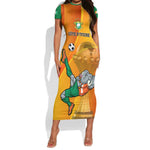 Custom Ivory Coast Football Short Sleeve Bodycon Dress 2024 Mascot With Champions Trophy LT14