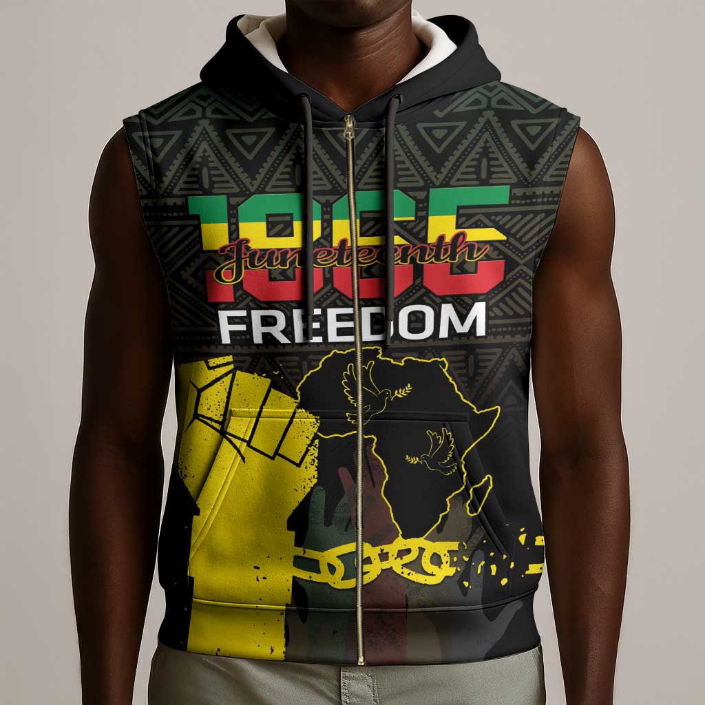 Juneteenth Freedom Day Sleeveless Zip Hoodie 1865 Black Independence African Pattern - African Pride