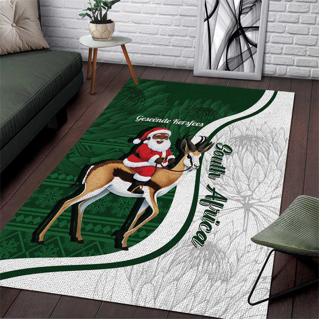 South Africa Christmas In July Area Rug Geseende Kersfees Springbok Black Santa