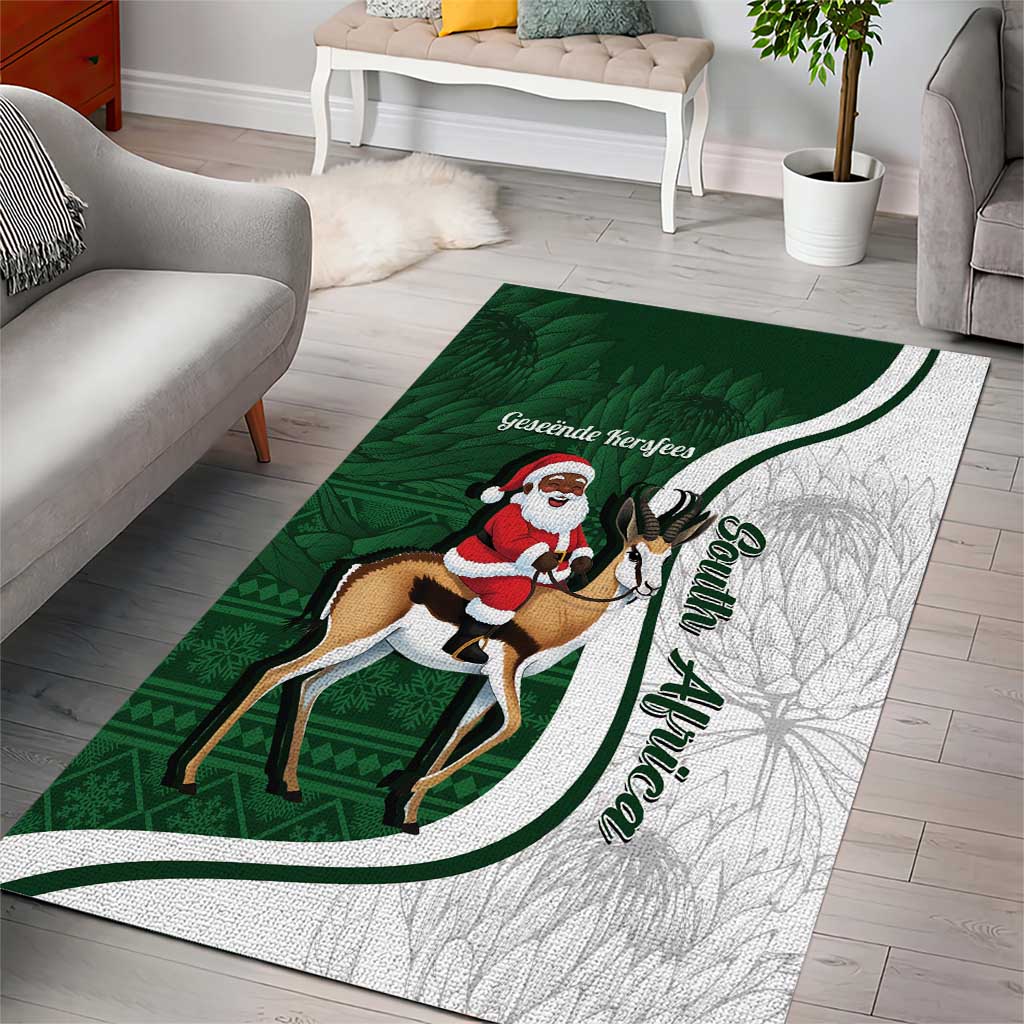 South Africa Christmas In July Area Rug Geseende Kersfees Springbok Black Santa