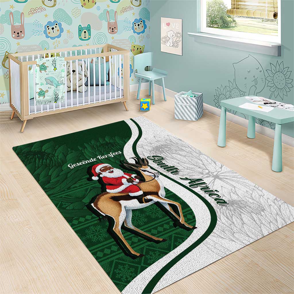 South Africa Christmas In July Area Rug Geseende Kersfees Springbok Black Santa