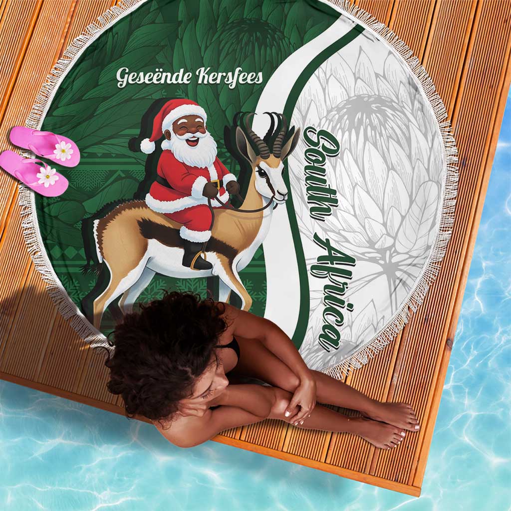 South Africa Christmas In July Beach Blanket Geseende Kersfees Springbok Black Santa