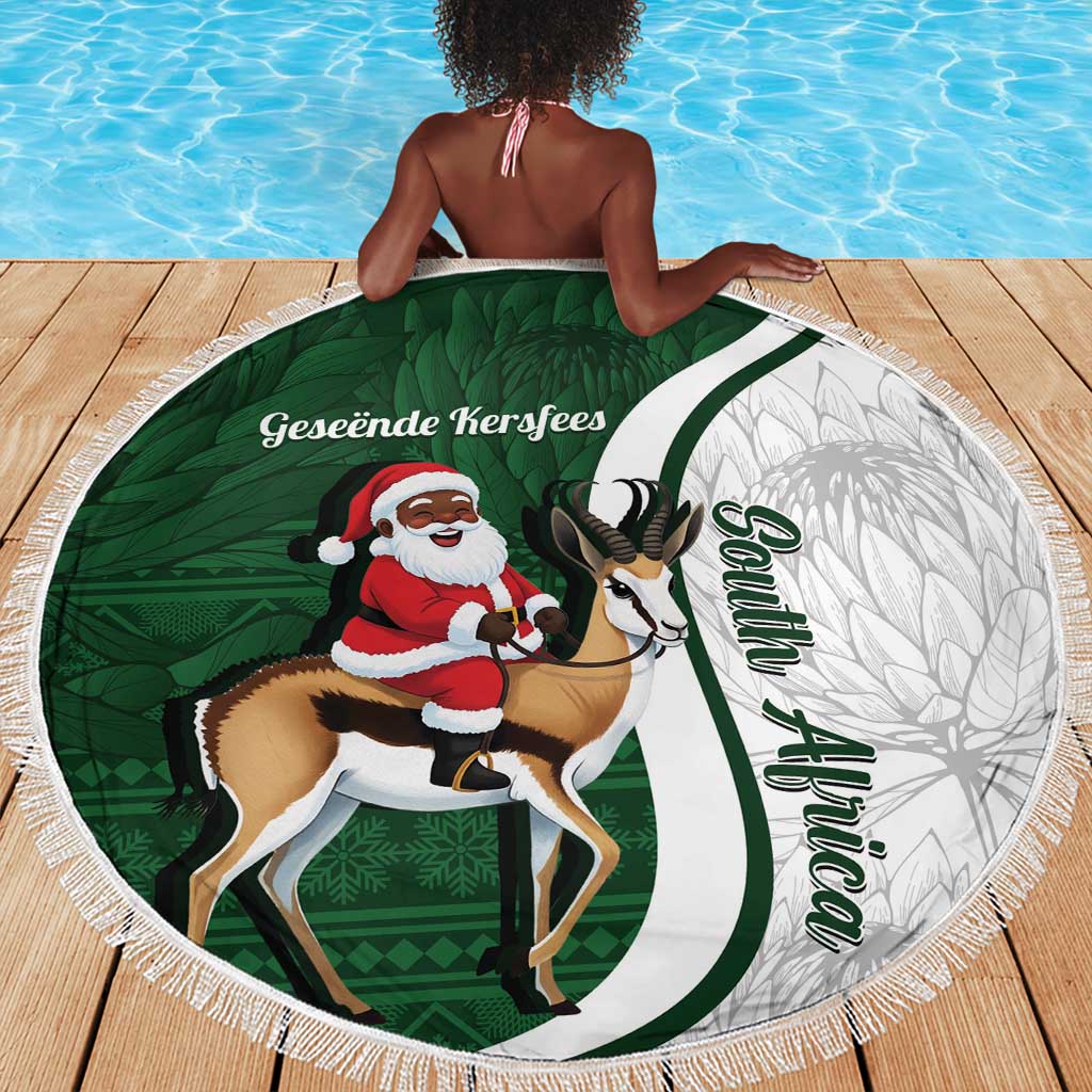 South Africa Christmas In July Beach Blanket Geseende Kersfees Springbok Black Santa