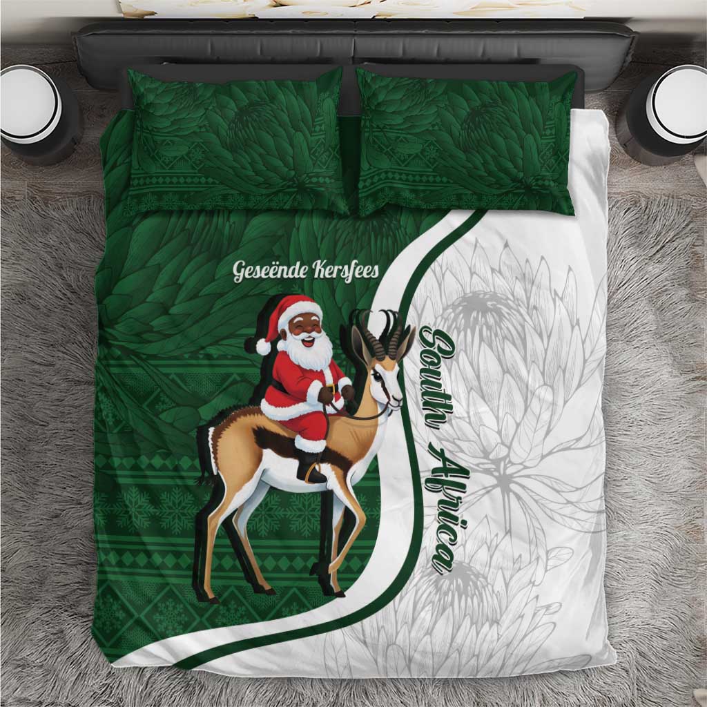 South Africa Christmas In July Bedding Set Geseende Kersfees Springbok Black Santa