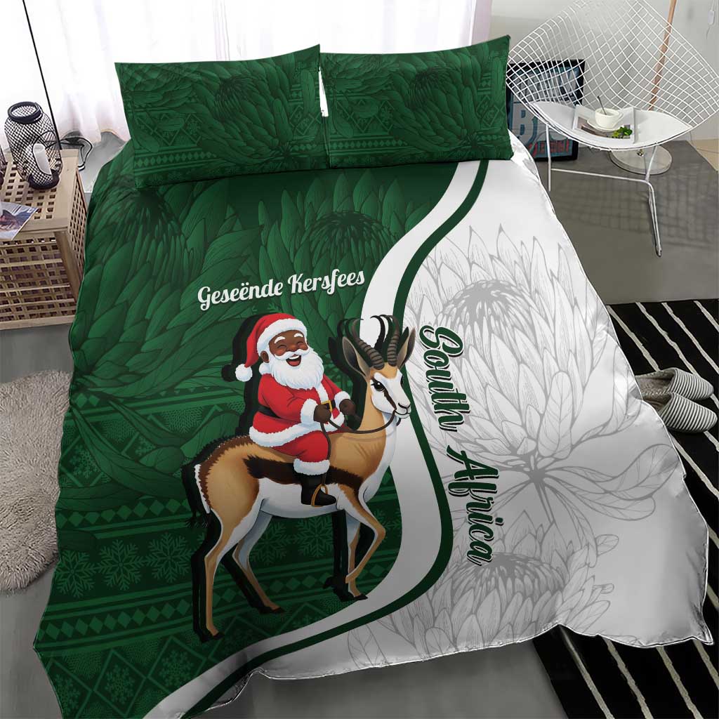 South Africa Christmas In July Bedding Set Geseende Kersfees Springbok Black Santa