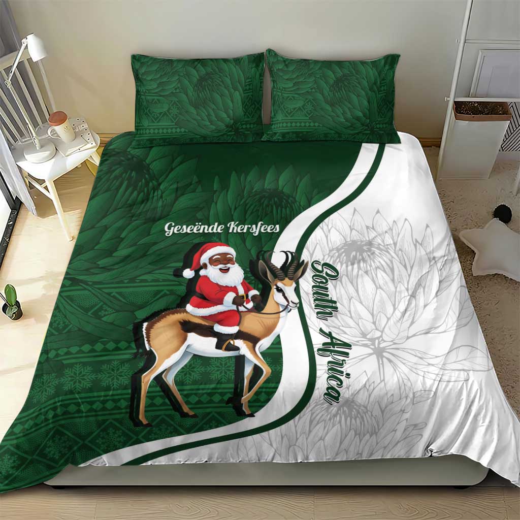 South Africa Christmas In July Bedding Set Geseende Kersfees Springbok Black Santa