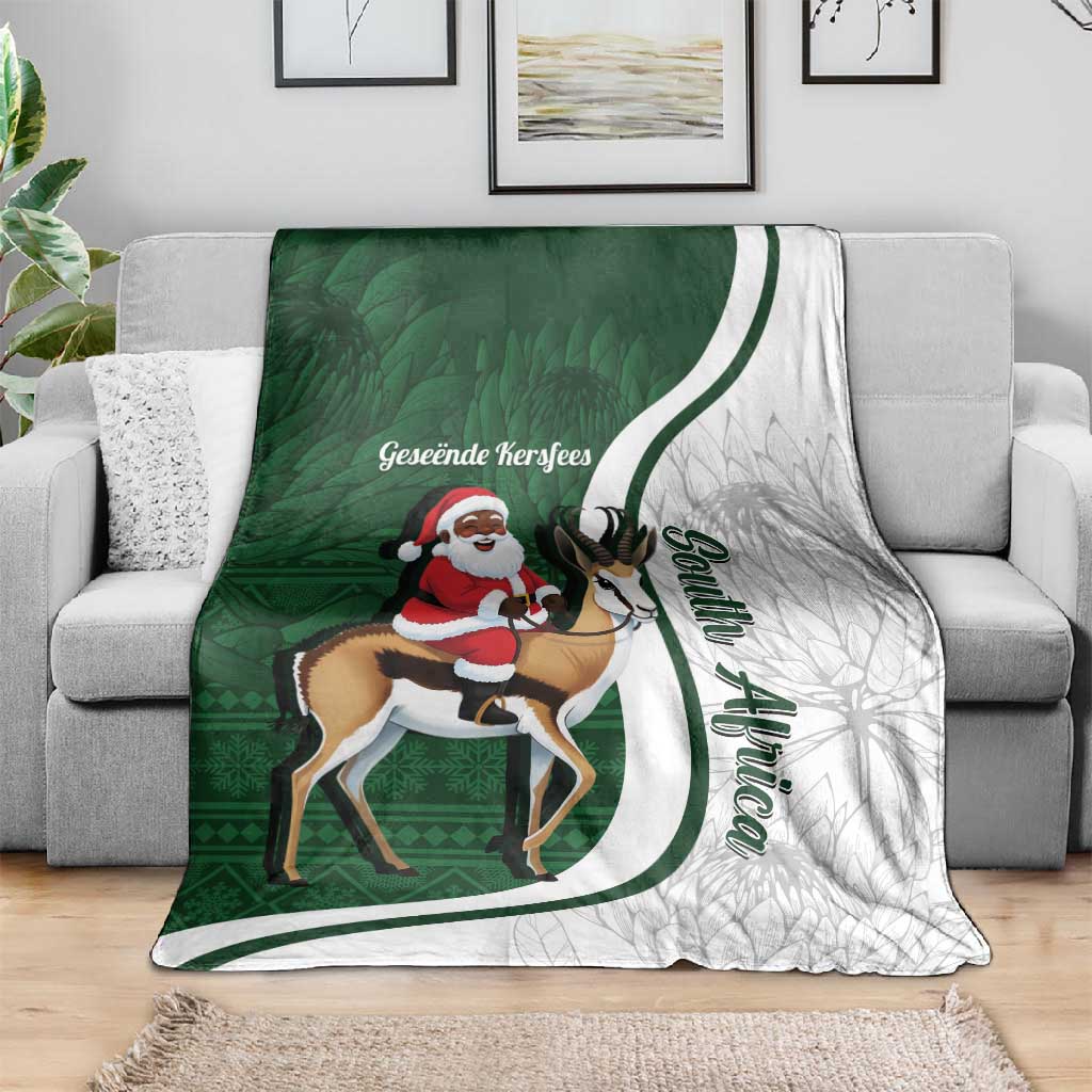 South Africa Christmas In July Blanket Geseende Kersfees Springbok Black Santa
