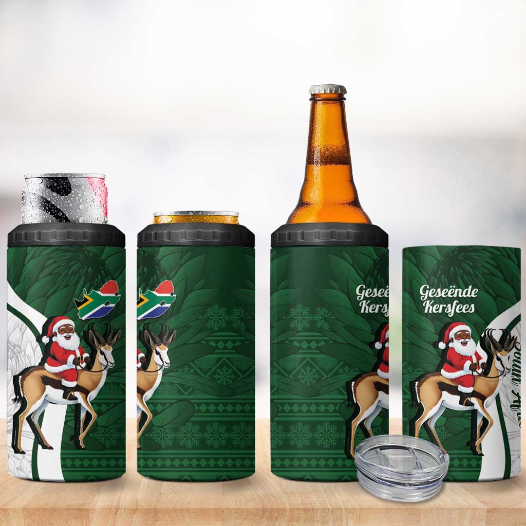 South Africa Christmas In July 4 in 1 Can Cooler Tumbler Geseende Kersfees Springbok Black Santa