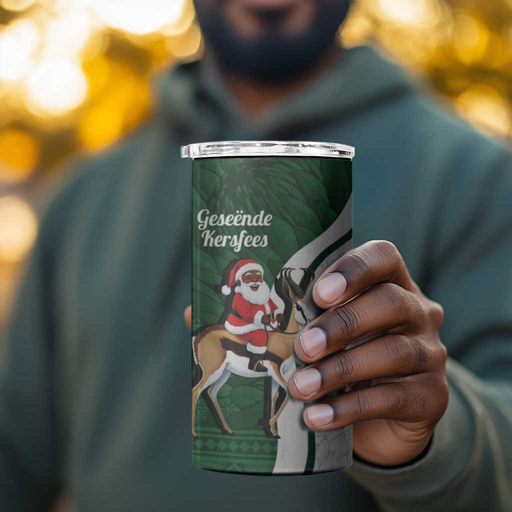 South Africa Christmas In July 4 in 1 Can Cooler Tumbler Geseende Kersfees Springbok Black Santa