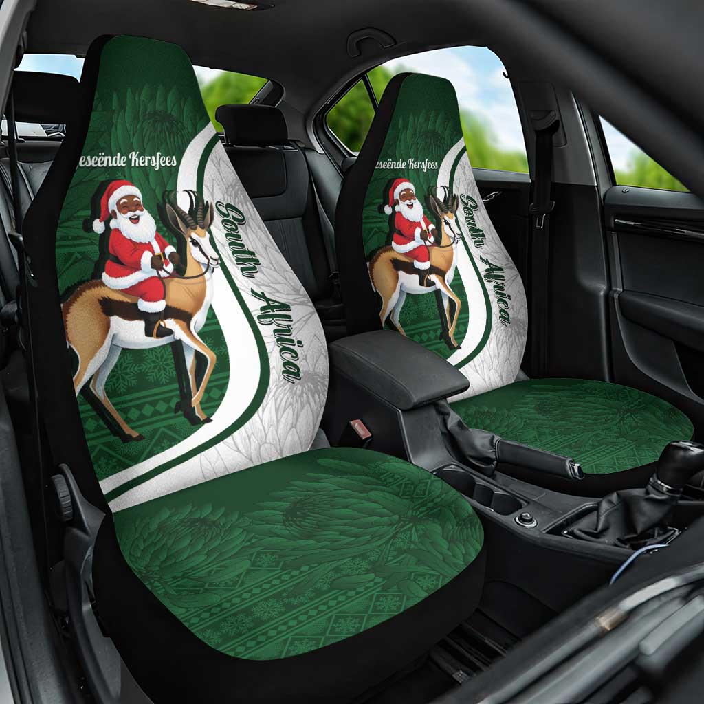 South Africa Christmas In July Car Seat Cover Geseende Kersfees Springbok Black Santa