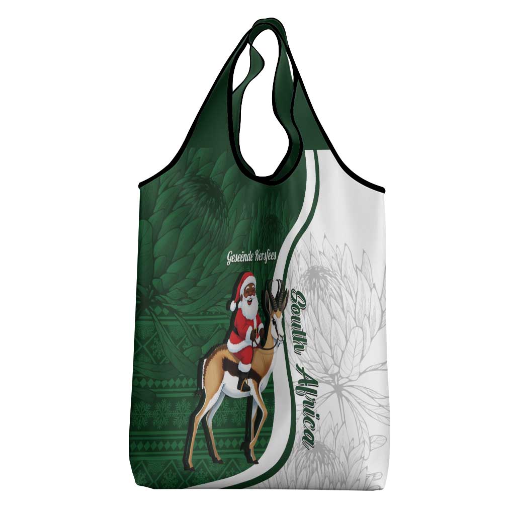 South Africa Christmas In July Grocery Bag Geseende Kersfees Springbok Black Santa