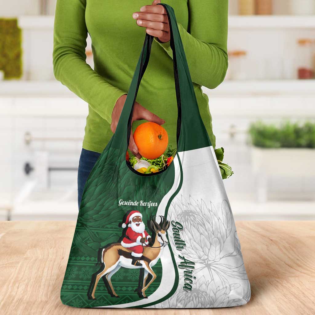 South Africa Christmas In July Grocery Bag Geseende Kersfees Springbok Black Santa