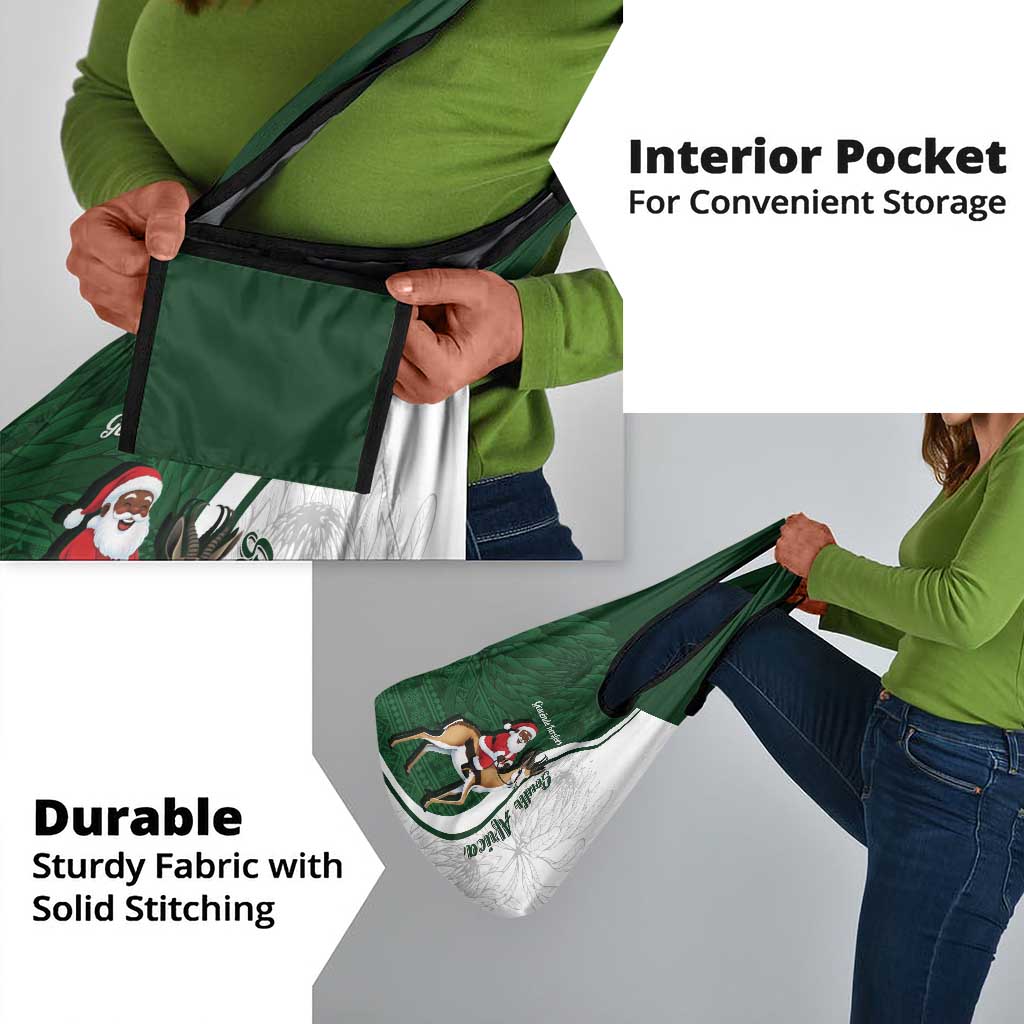 South Africa Christmas In July Grocery Bag Geseende Kersfees Springbok Black Santa