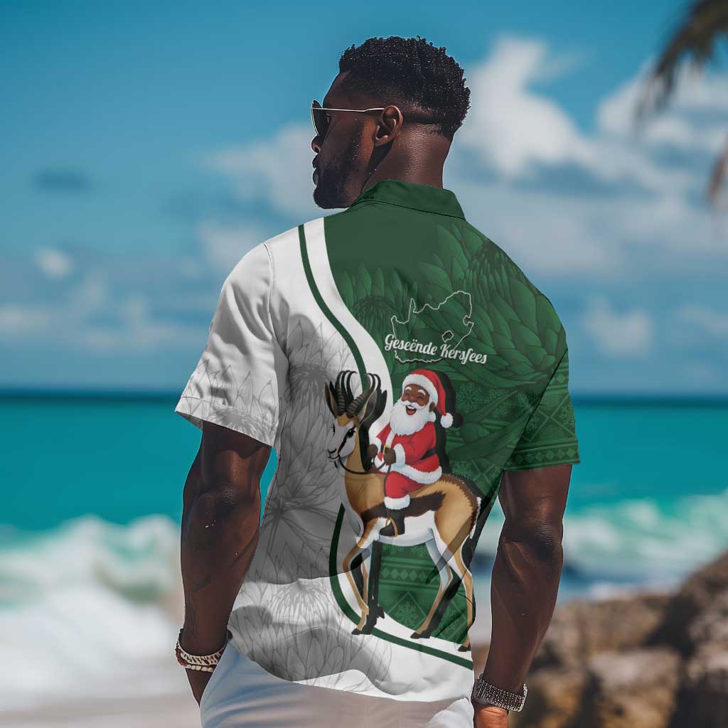 South Africa Christmas In July Hawaiian Shirt Geseende Kersfees Springbok Black Santa