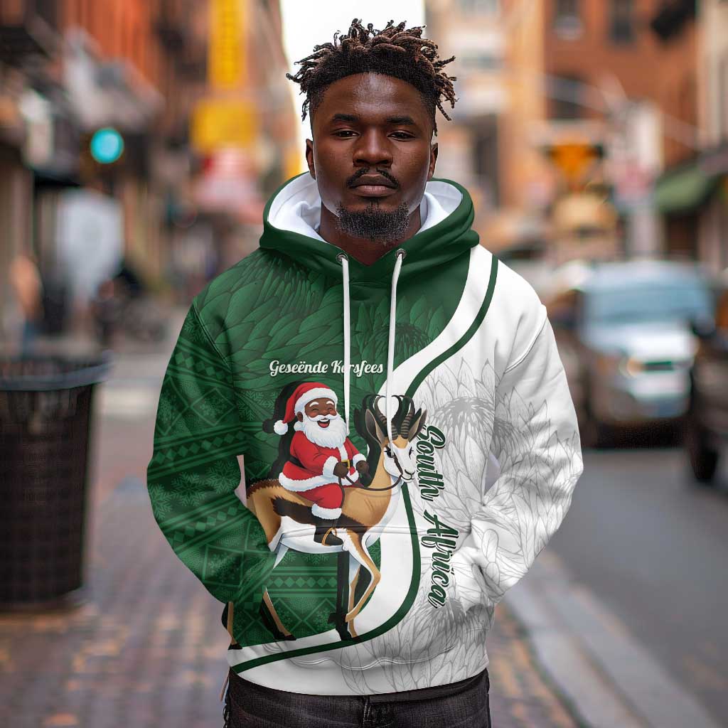 South Africa Christmas In July Hoodie Geseende Kersfees Springbok Black Santa