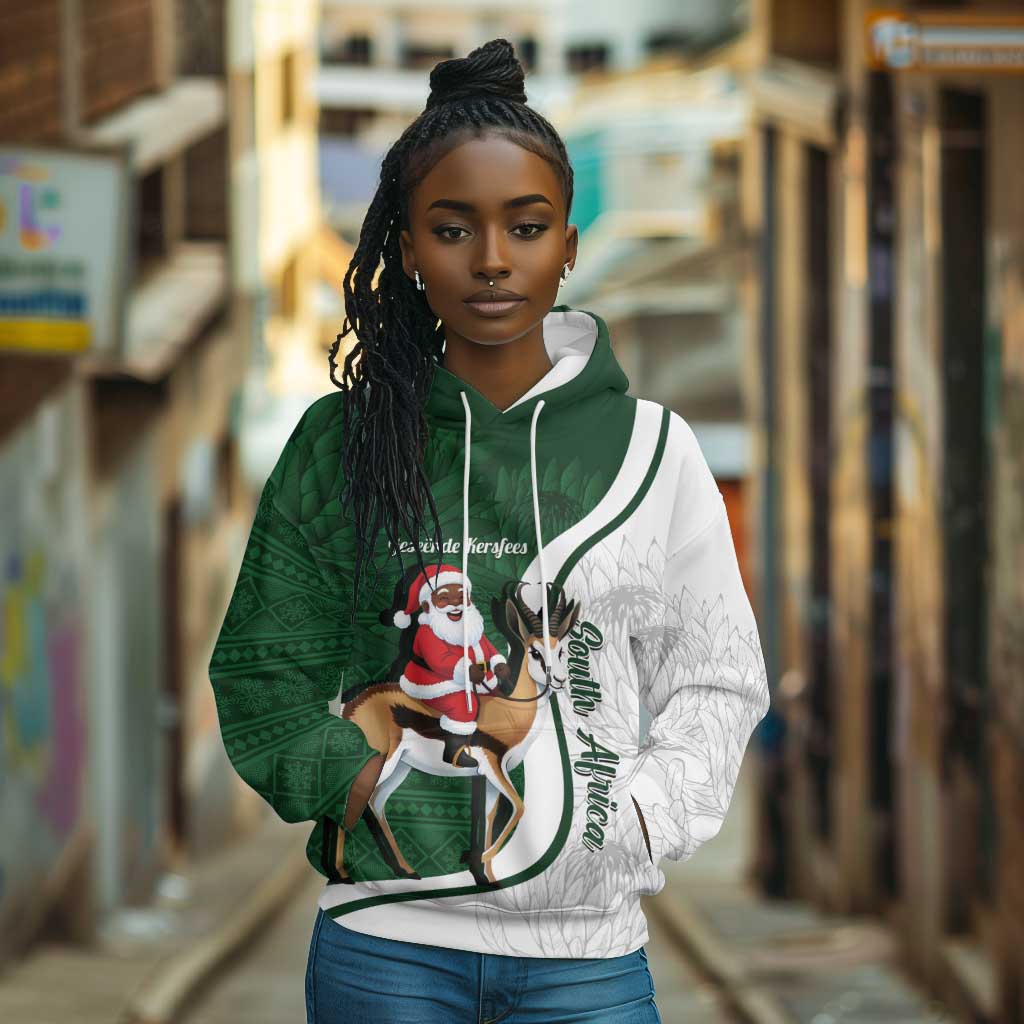 South Africa Christmas In July Hoodie Geseende Kersfees Springbok Black Santa