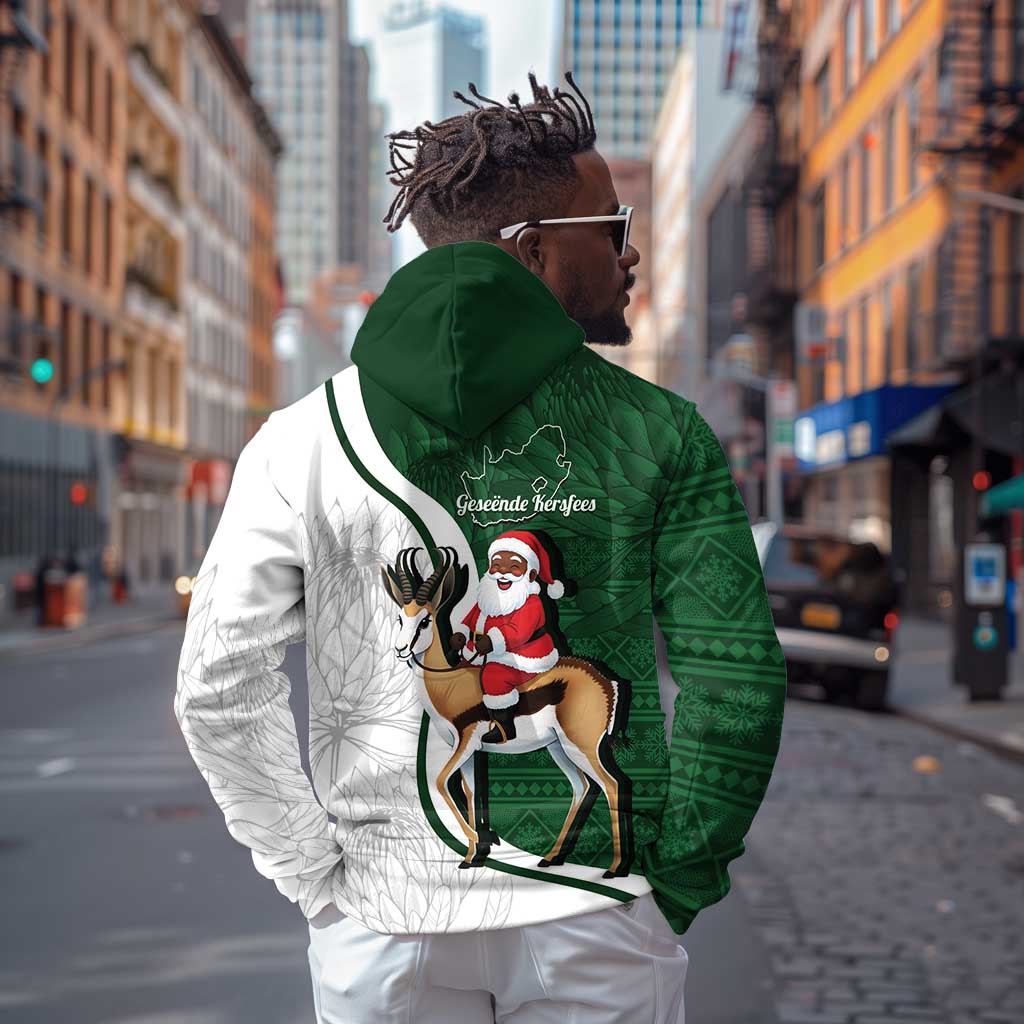 South Africa Christmas In July Hoodie Geseende Kersfees Springbok Black Santa