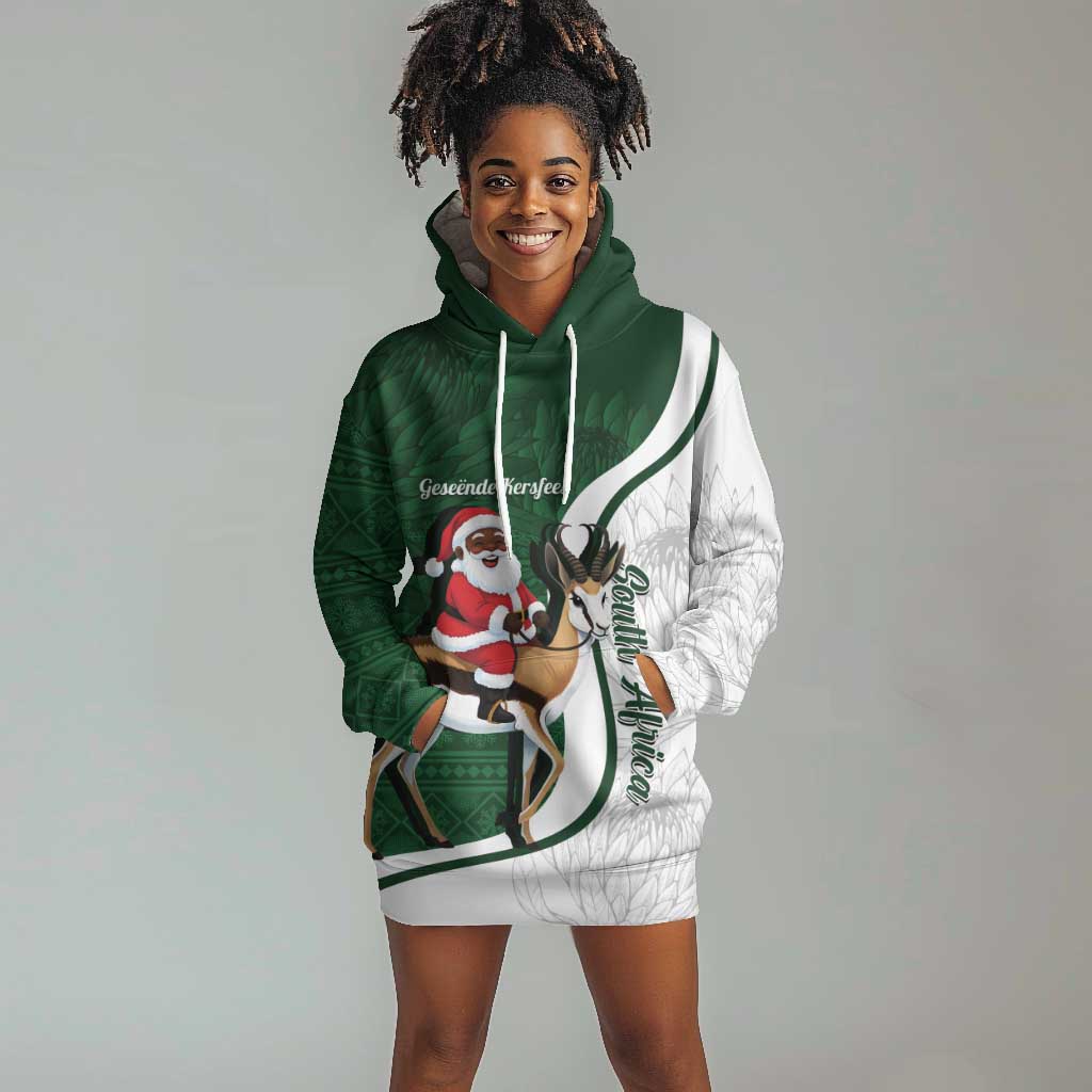 South Africa Christmas In July Hoodie Dress Geseende Kersfees Springbok Black Santa