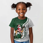 South Africa Christmas In July Kid T shirt Geseende Kersfees Springbok Black Santa