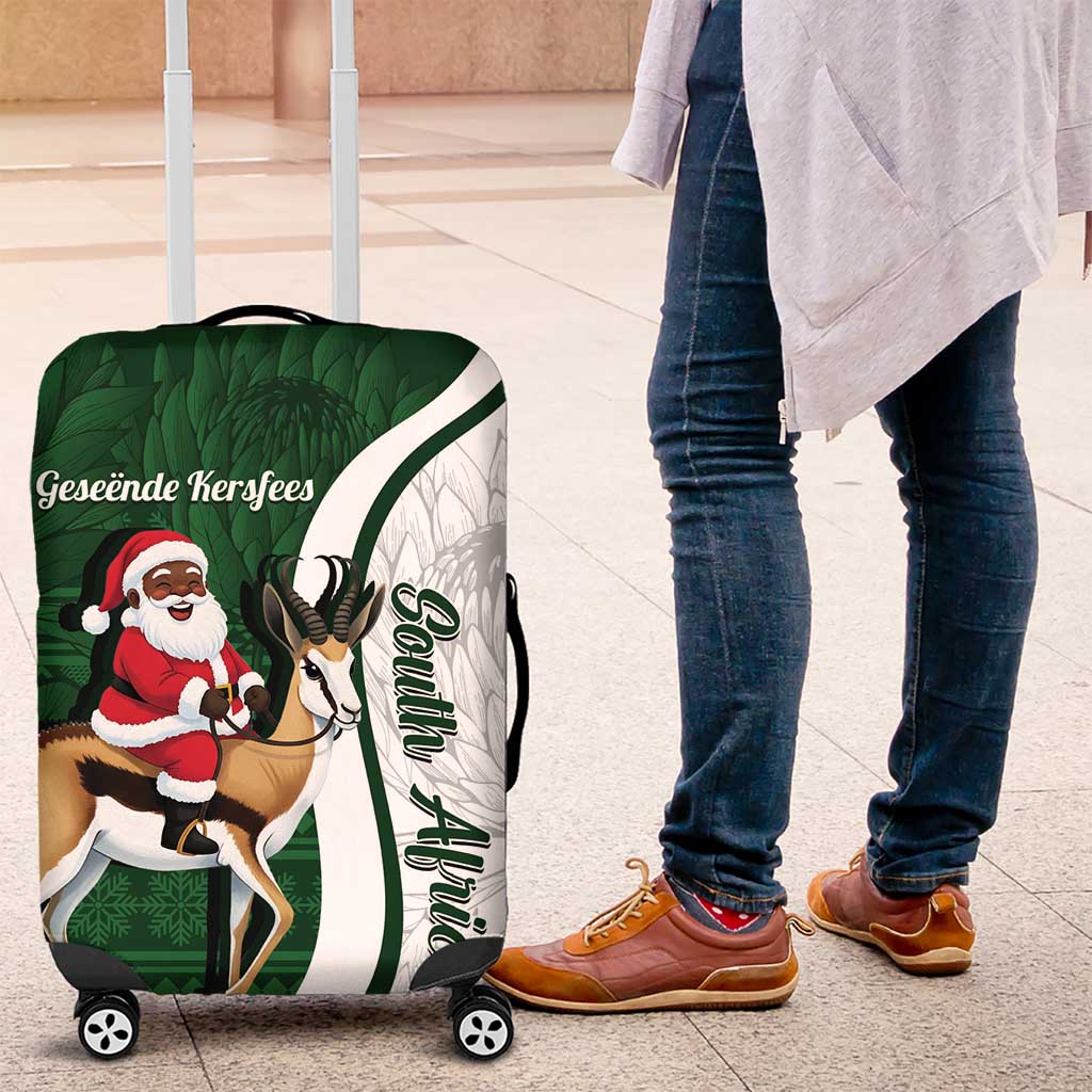South Africa Christmas In July Luggage Cover Geseende Kersfees Springbok Black Santa